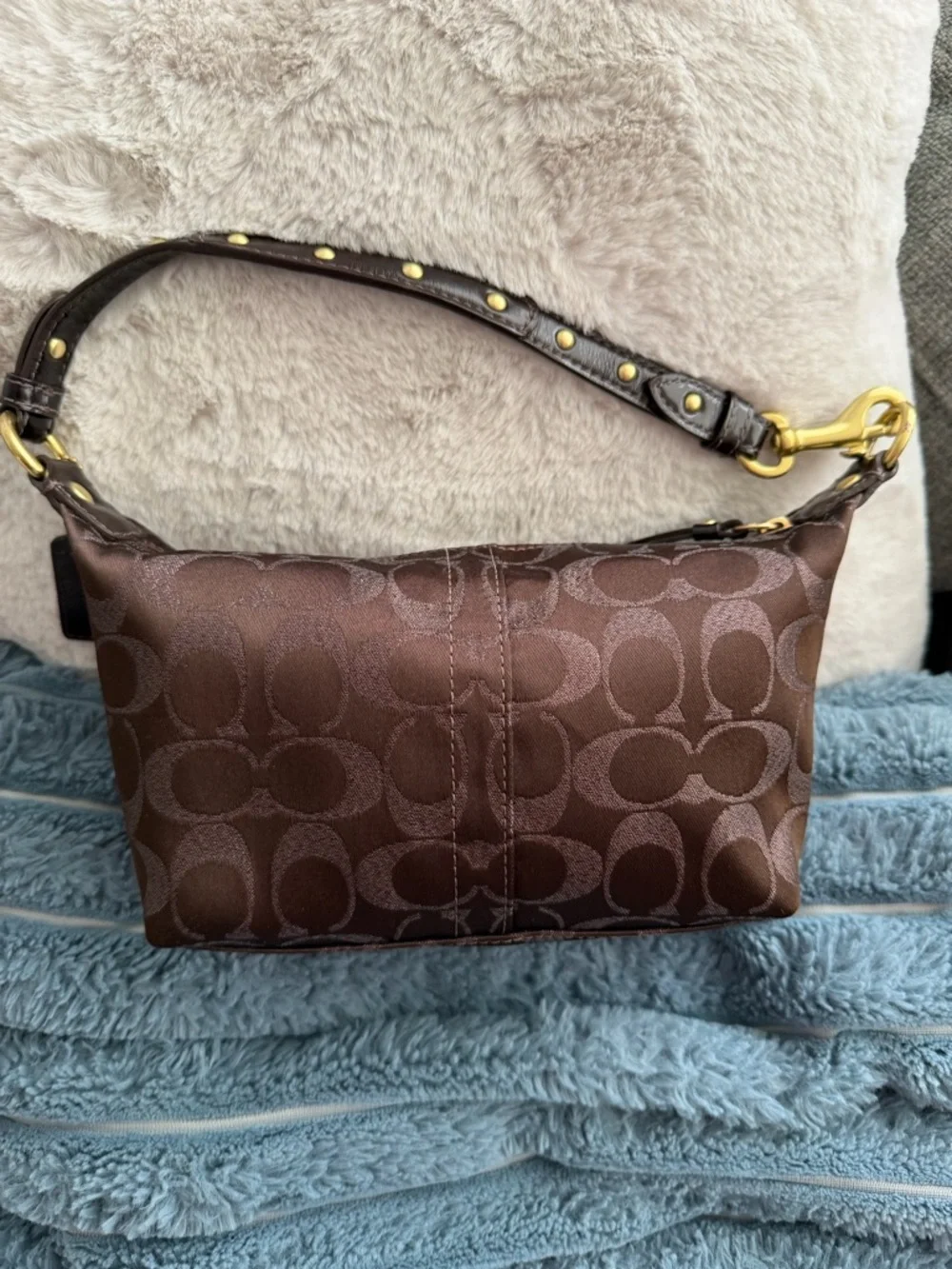 Vintage Y2K Coach Signature Lurex Mini Hobo Shoulder Bag - Chocolate Brown - Picture 5 of 13